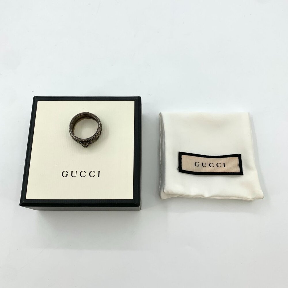 Gucci Sterling Silver Lion Head Band Ring Size 16 With Box & Pouch